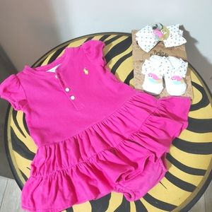 Ralph Lauren fuschia (hot pink)  ruffled dress with bloomers. Ribbed top, pucker